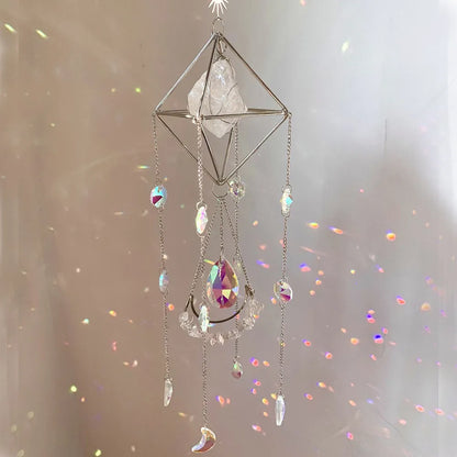 Natural Crystal Handmade Sun Catcher | Moon-Shaped Rainbow Prism Decor