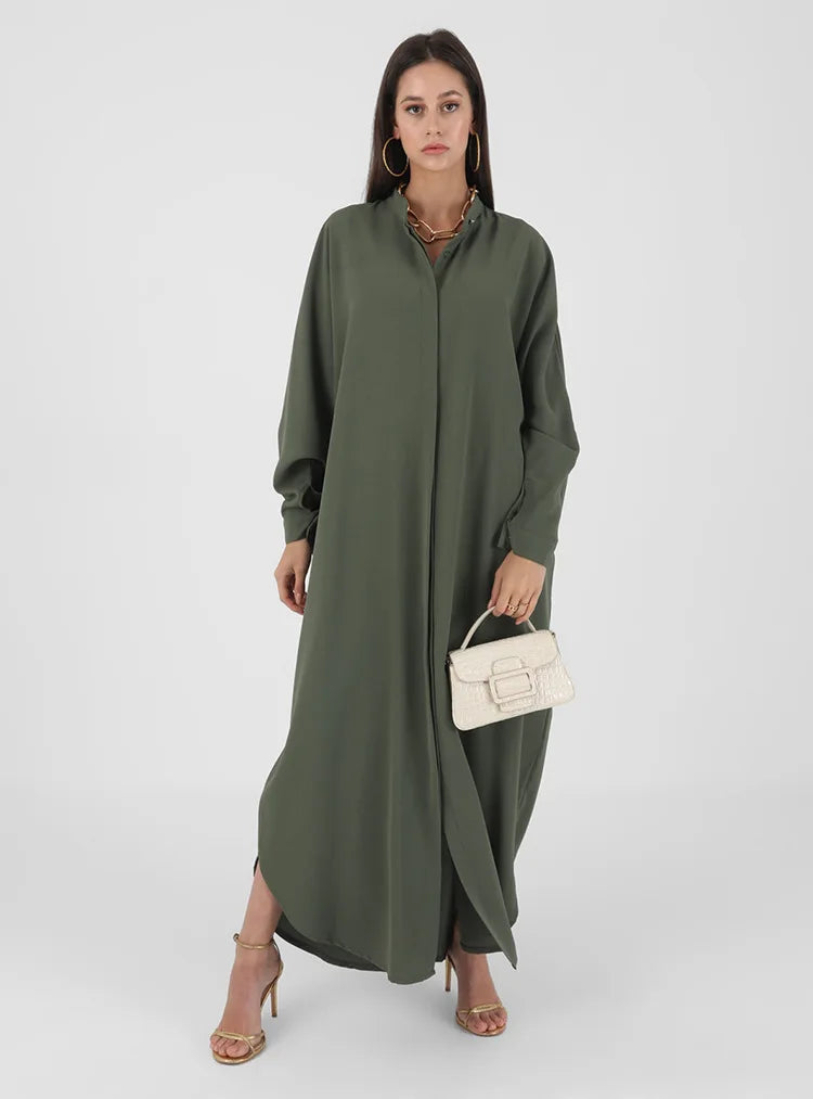 Bat Sleeve Loose-Fit Abaya – Solid Color Dubai & Turkey Style Muslim Dress | One-Size Modest Robe for Women Aleena