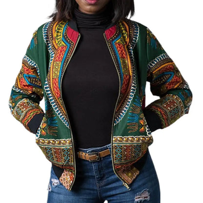 Women's African Dashiki Print Ethnic Jacket - Stand Collar, Stylish Traditional Clothing Rosamond