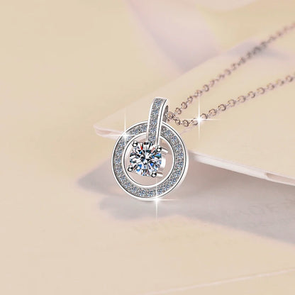 1ct Round Cut Moissanite Necklace Pendant – Fine Jewelry, D Color VVS1 Diamond Alternative, S925 Sterling Silver, Anniversary & Wedding Gift