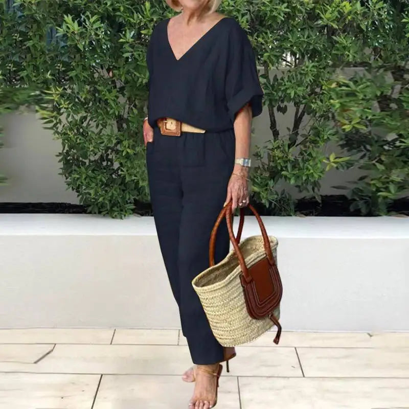Women's V-Neck Loose-Fit Set | Comfortable Casual Wear for Everyday Style Chloe