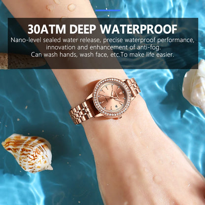 POEDAGAR Women's Rose Gold Luxury Watch – Diamond-Accented Ladies Waterproof Stainless Steel Quartz Wristwatch with Date Display Jocelyn
