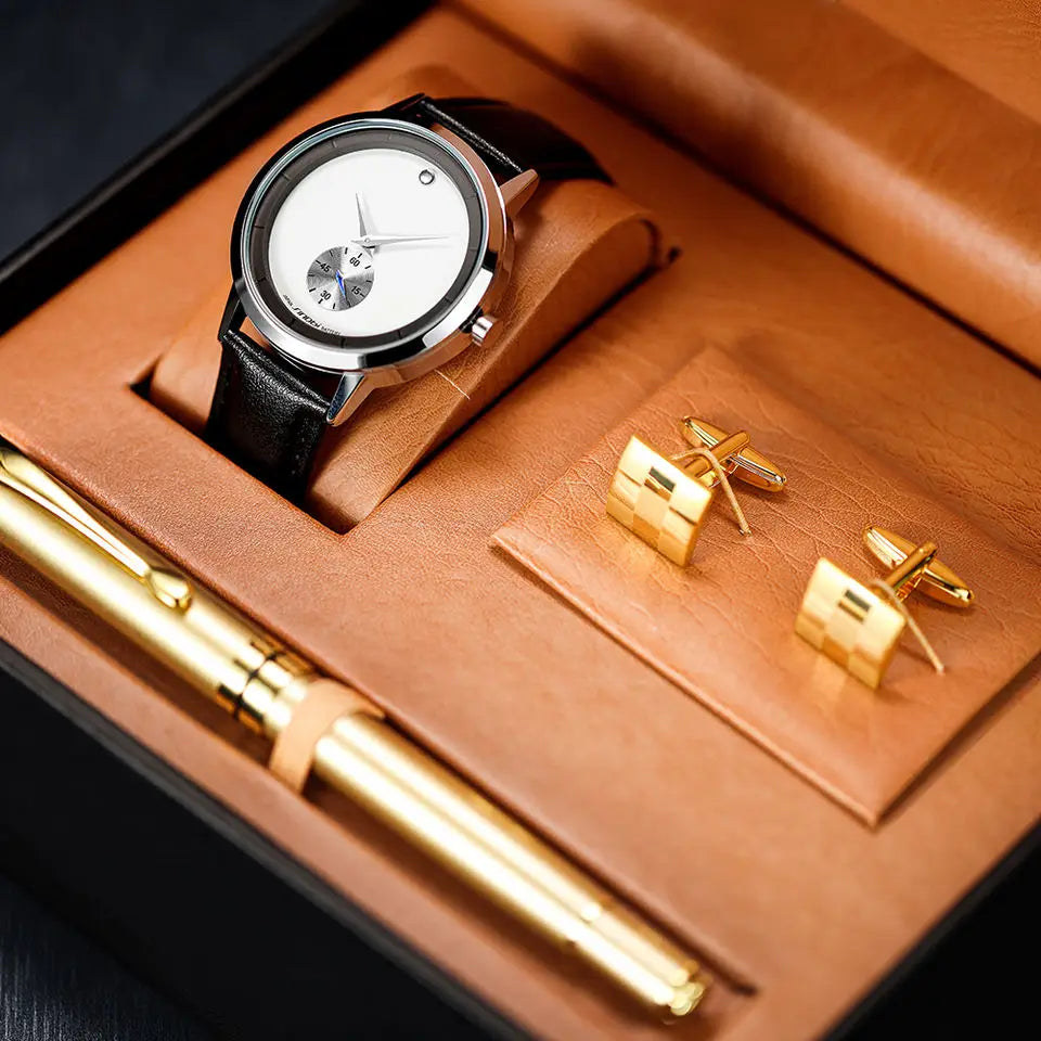 Sinobi Men’s Watch Gift Set – Luxury Watch, Pen & Collar Buckle in Box