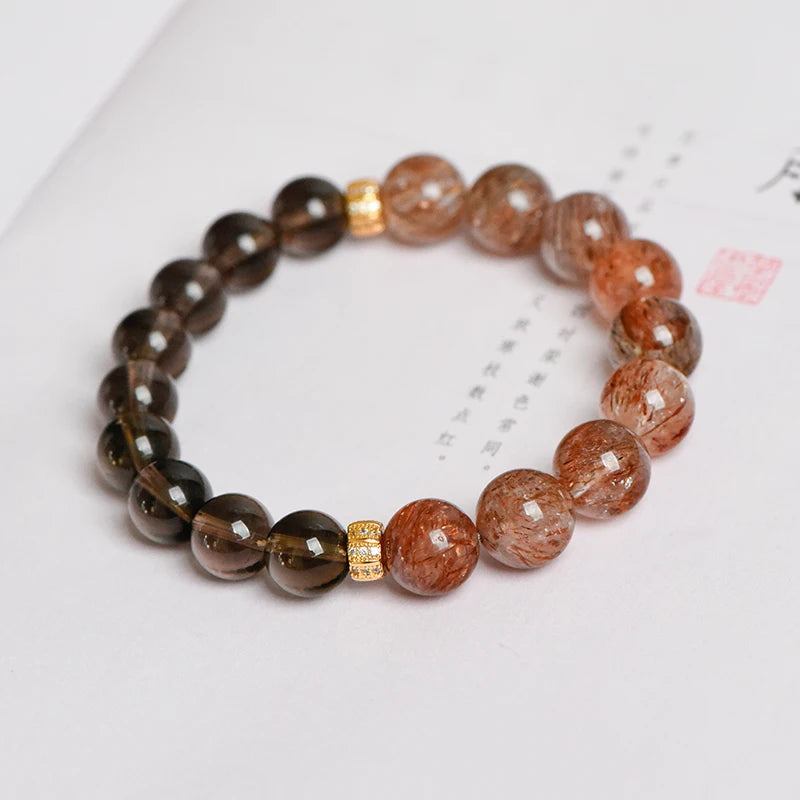 High-Quality Super Seven Energy Bracelet – Natural Smoky Quartz & Black Gold Beaded Religious Jewelry for Healing and Wealth