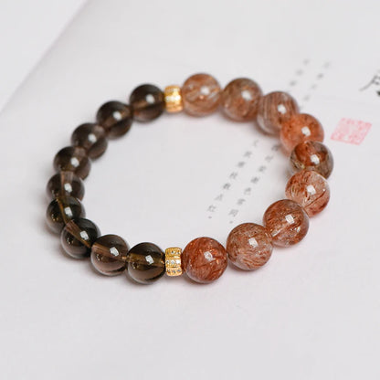 High-Quality Super Seven Energy Bracelet – Natural Smoky Quartz & Black Gold Beaded Religious Jewelry for Healing and Wealth