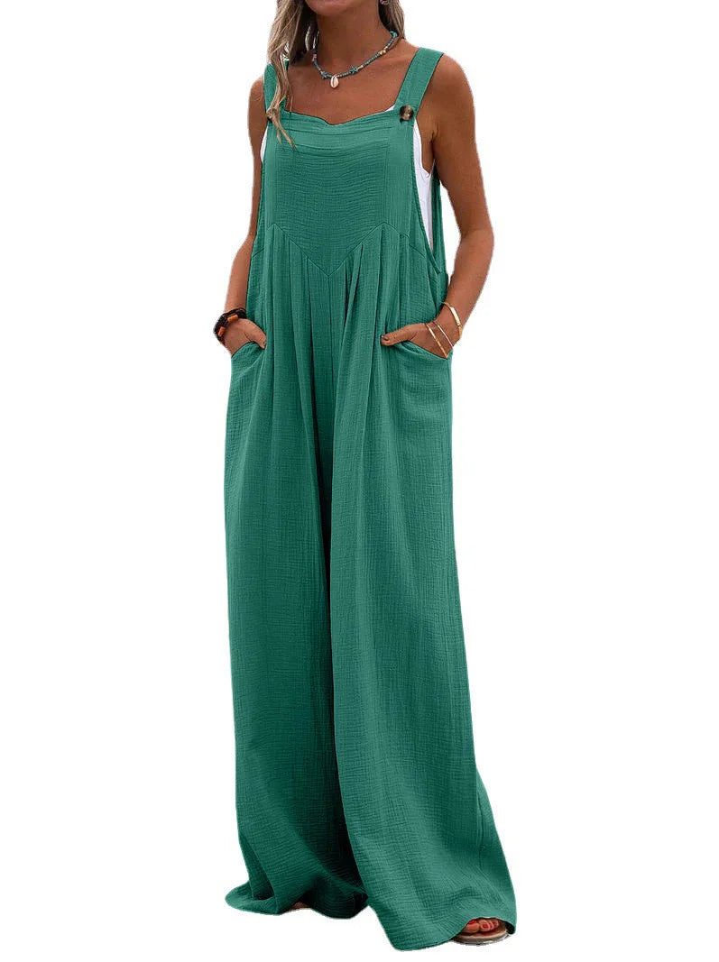Women's Wide-Leg Overalls | Casual Cotton Linen Baggy Jumpsuit Shaina