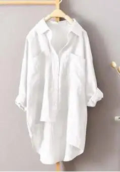 Women Long Sleeve Cotton Linen Loose Shirts Lapel Collar Pockets Solid Color Single Breasted Button Blouse