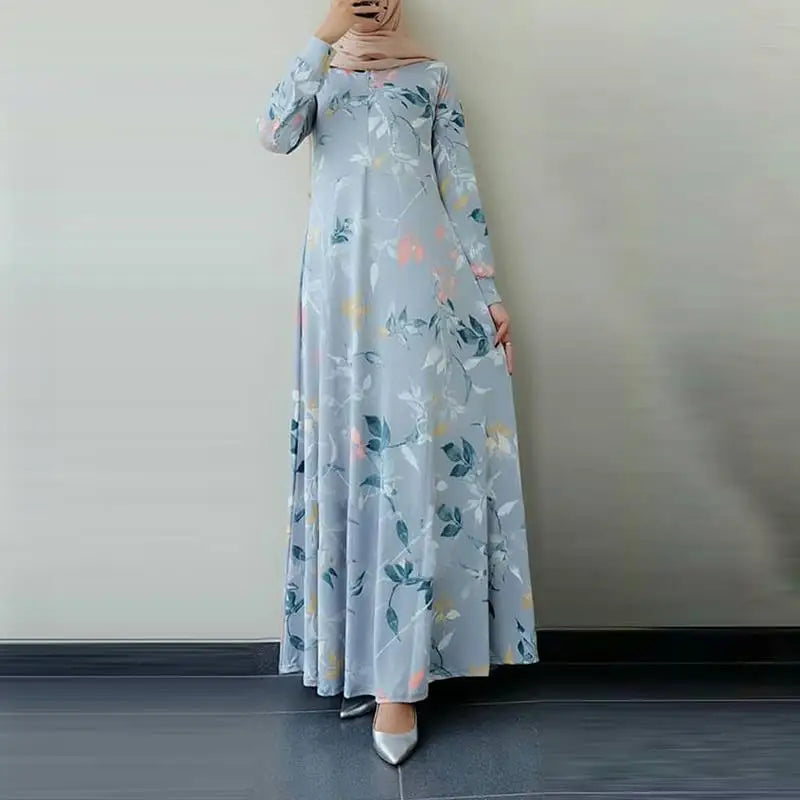 Elegant Floral Print Muslim Dress – Plus-Size Islamic Clothing | Dubai & Malaysia Party Abaya for Women Anisa