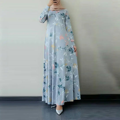 Elegant Floral Print Muslim Dress – Plus-Size Islamic Clothing | Dubai & Malaysia Party Abaya for Women Anisa
