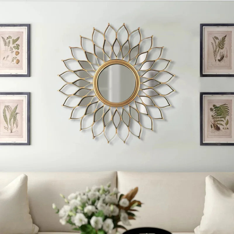 American Light Luxury Metal Decorative Mirror – Wall Hanging for Porch, Living Room, Dining Room, and Background Decor
