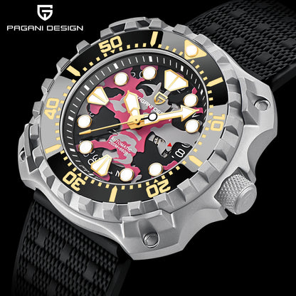 PAGANI DESIGN PD YN009 Men's Mechanical Watch - Camouflage Hollow Automatic NH35 Movement, 200M Waterproof Dive Watch
