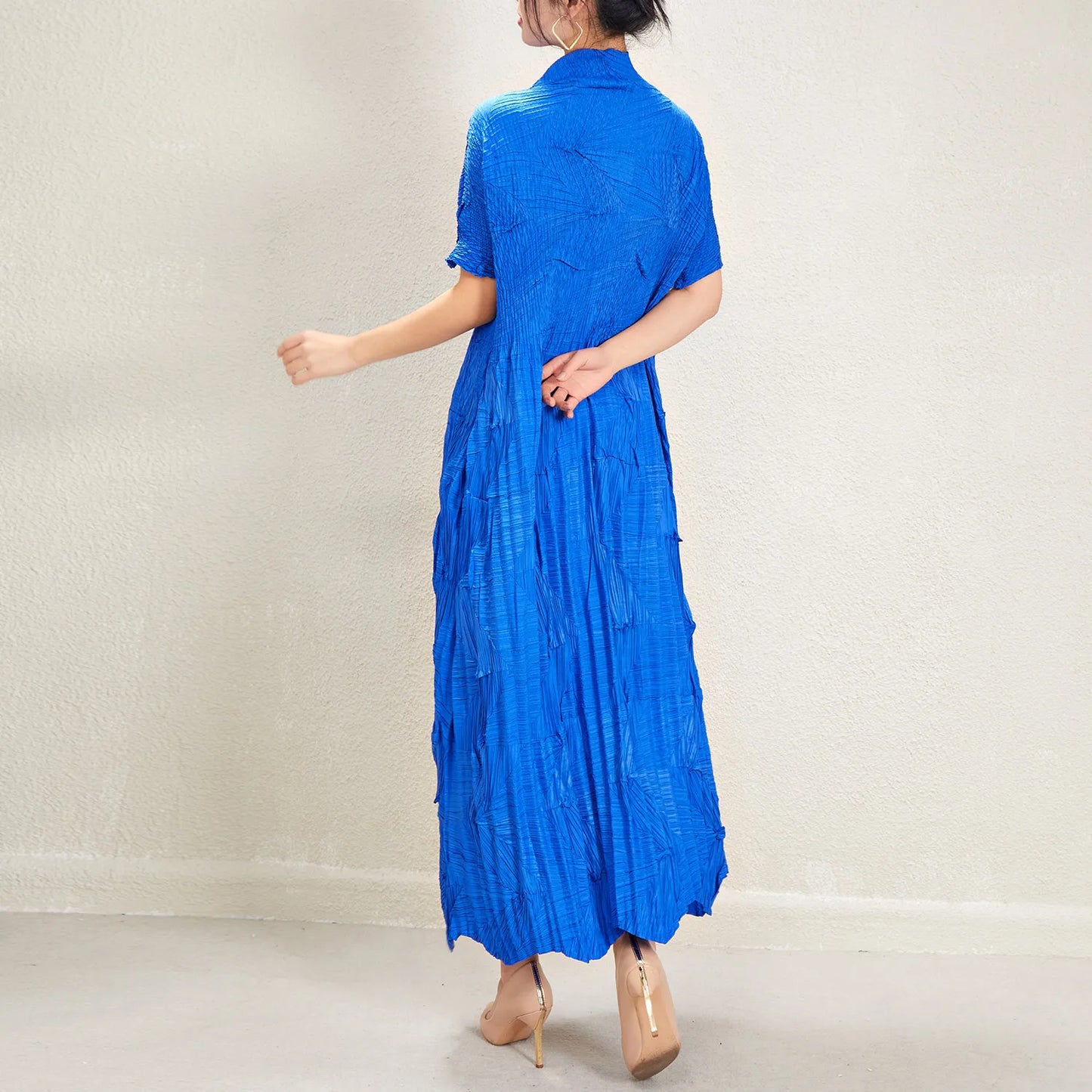 Women's Elegant Pleated Maxi Dress | Miyake Style with Belt, Breathable & Heat-Resistant Design Viviene