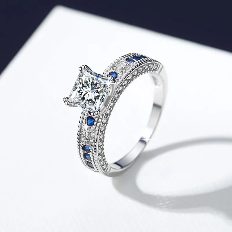 Fine Jewelry | S925 Sterling Silver Princess Cut Moissanite Diamond Ring | VVS1 Clarity Engagement & Wedding Band Gillian