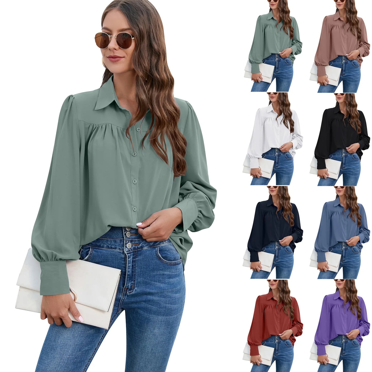 Women's Pleated Chiffon Shirt - Long-Sleeve Top Shaira