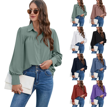 Women's Pleated Chiffon Shirt - Long-Sleeve Top Shaira