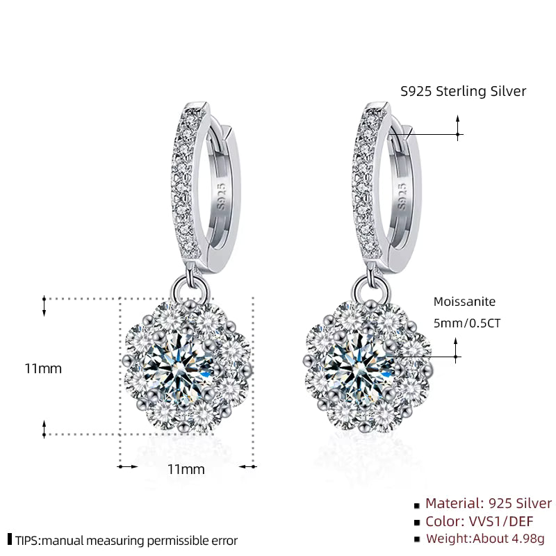 0.5 Carat Round Brilliant Moissanite Drop Earrings – S925 Sterling Silver Jewelry for Women