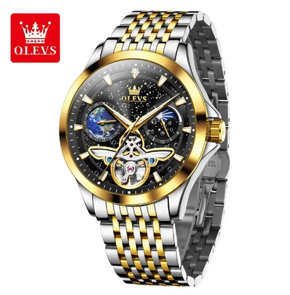 OLEVS 6705 Men's Automatic Watch – Luminous Waterproof Timepiece with Starry Sky Dial & Moon Phase Design