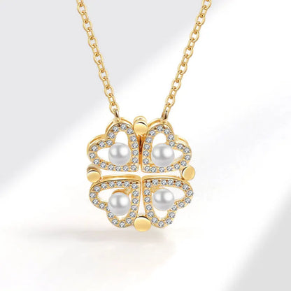 925 Sterling Silver Magnetic Four-Leaf Clover Necklace – Heart-Shaped Pendant Love Jewelry for Women and Girls Gift Cimorene