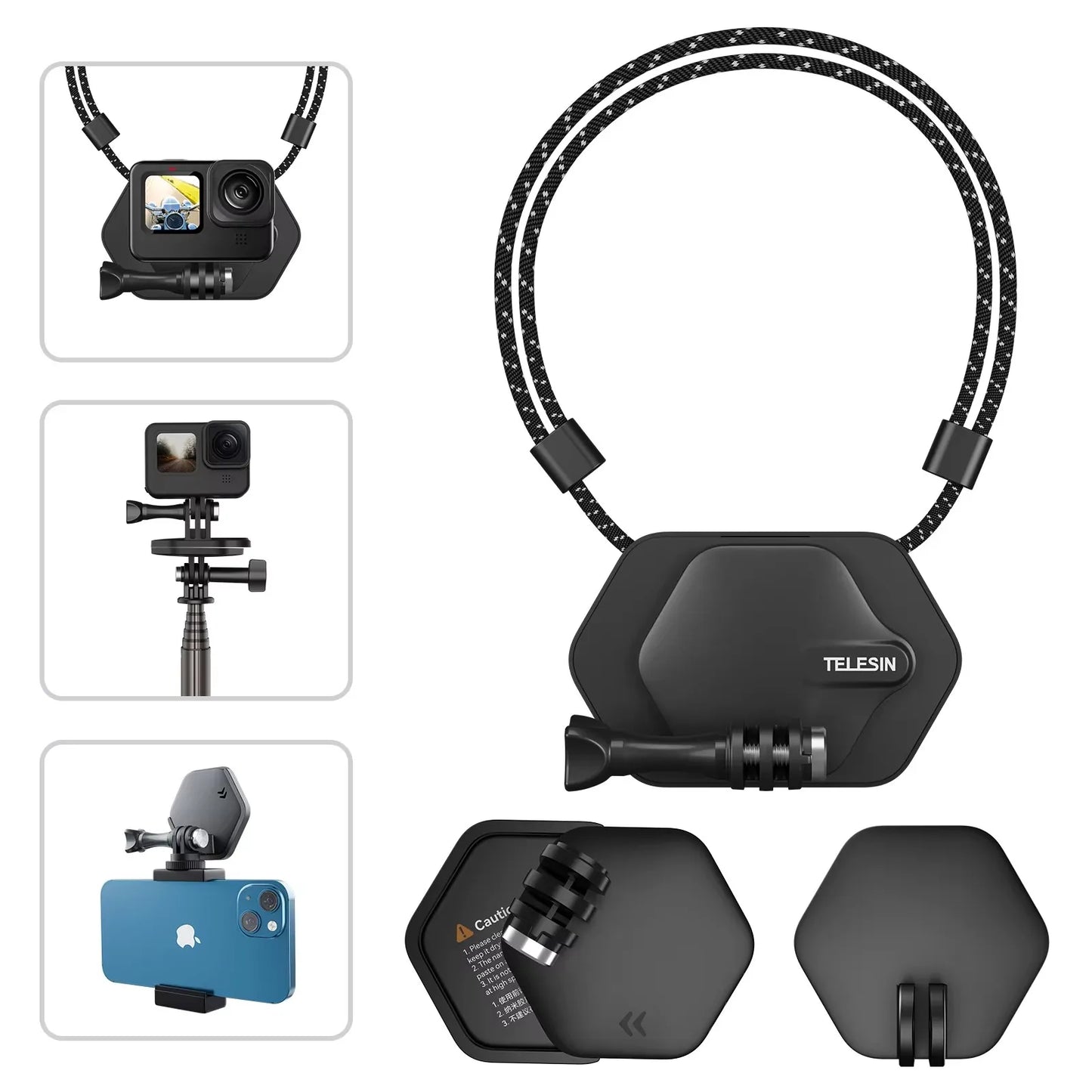 TELESIN Magnetic Quick-Release Halter Bracket | Action Camera Mount for GoPro Hero, Insta360, DJI, and Mobile Phones