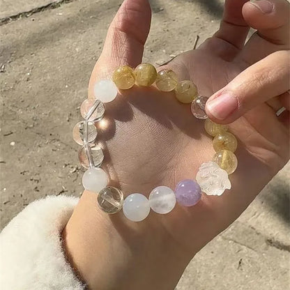 Natural Crystal Duobao Five Elements Bracelet – Golden Wood Water Fire Earth Balance Bangles