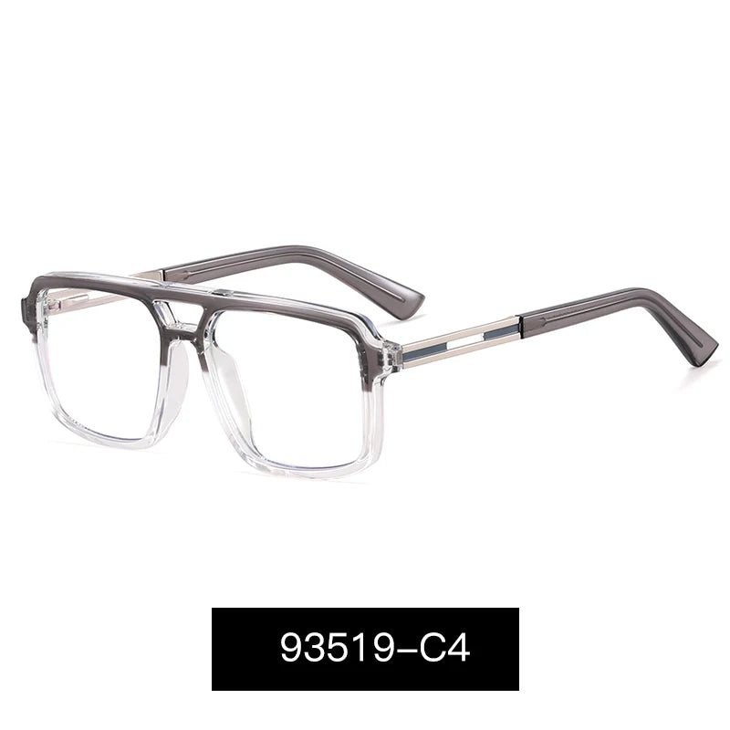 Men's Large Square Frame Glasses – TR90 + Metal Blue Light Blocking Double Bridge Eyewear