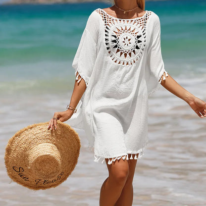 Women’s Patchwork Fringe Beach Cover-Up – Sunscreen & Stylish