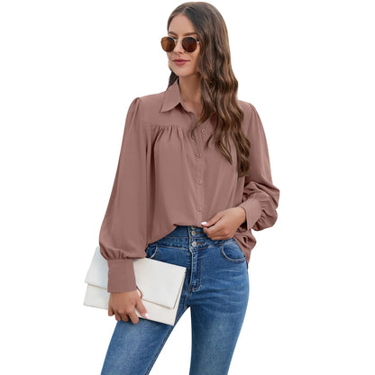 Women's Pleated Chiffon Shirt - Long-Sleeve Top Shaira