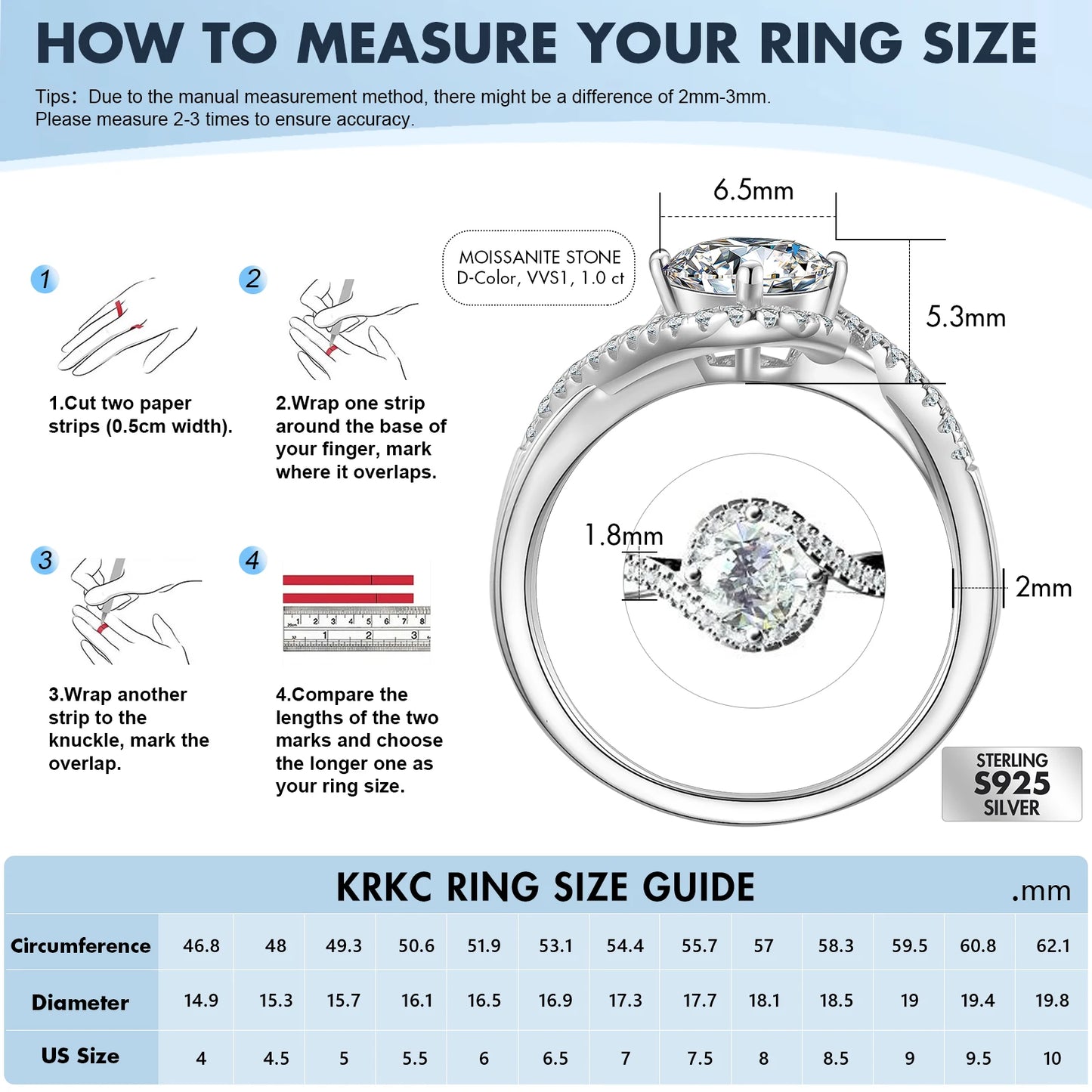 Luxury Bridal Moissanite Diamond Ring - 2.0ct & 1.0ct White Gold-Plated 925 Sterling Silver Engagement Promise Ring