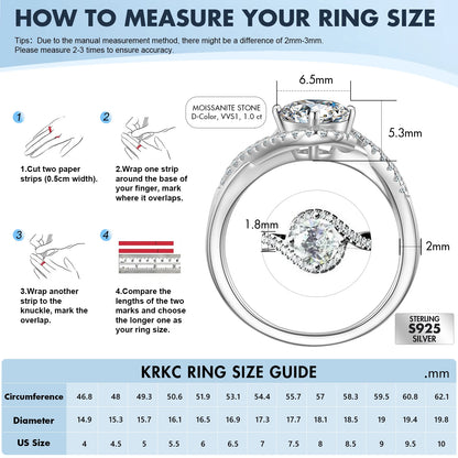 Luxury Bridal Moissanite Diamond Ring - 2.0ct & 1.0ct White Gold-Plated 925 Sterling Silver Engagement Promise Ring