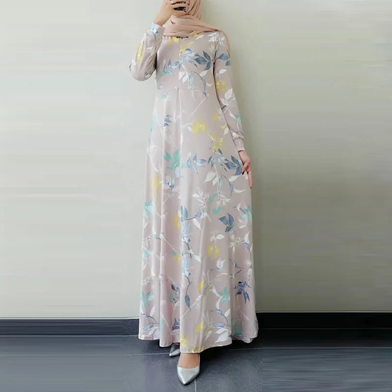 Elegant Floral Print Muslim Dress – Plus-Size Islamic Clothing | Dubai & Malaysia Party Abaya for Women Anisa