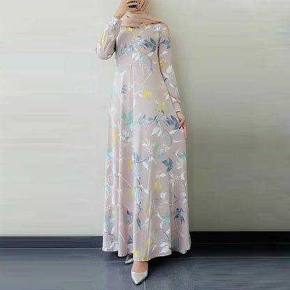 Elegant Floral Print Muslim Dress – Plus-Size Islamic Clothing | Dubai & Malaysia Party Abaya for Women Anisa