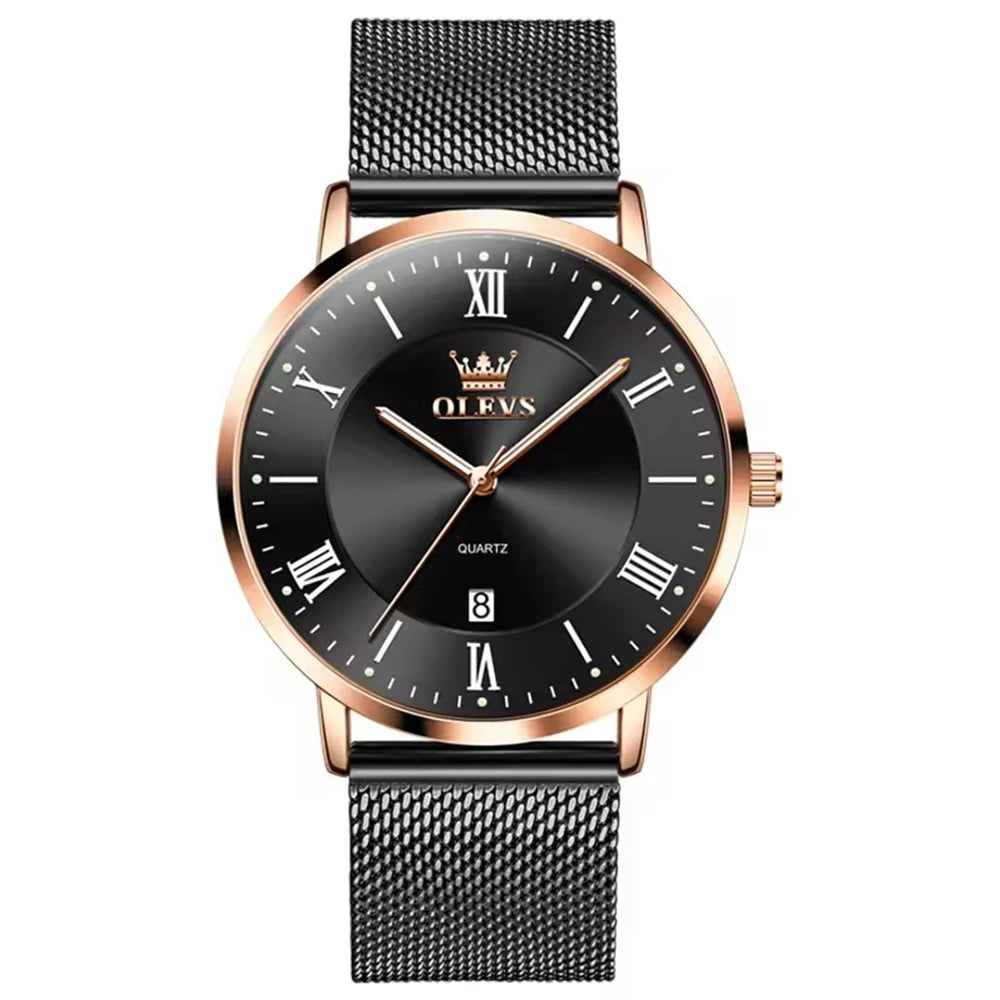 OLEVS 5623 Fashion Quartz Watch – Stainless Steel Band, Luminous Round Dial & Calendar Feature