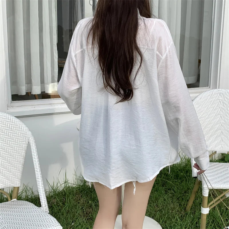 Women's Lightweight Long-Sleeve Shirt | Loose Korean-Style Single-Breasted Blouse Kara