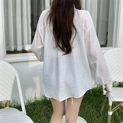 Women's Lightweight Long-Sleeve Shirt | Loose Korean-Style Single-Breasted Blouse Kara