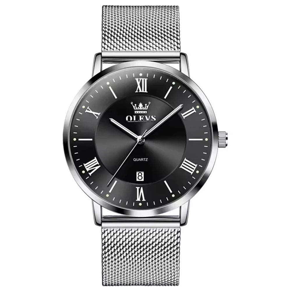 OLEVS 5623 Fashion Quartz Watch – Stainless Steel Band, Luminous Round Dial & Calendar Feature
