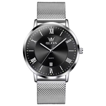 OLEVS 5623 Fashion Quartz Watch – Stainless Steel Band, Luminous Round Dial & Calendar Feature