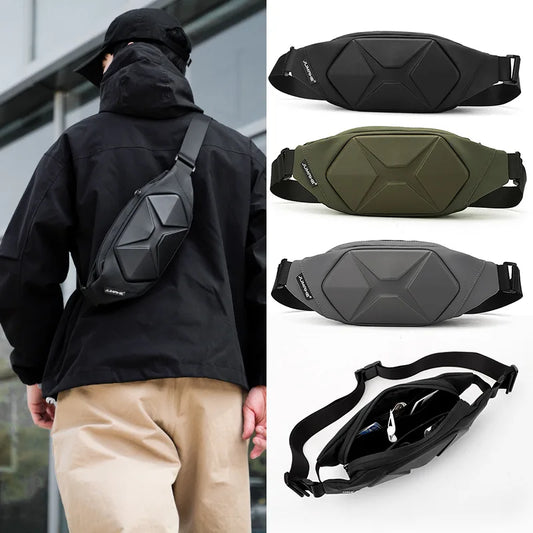 Men's Fashion Hard Shell Anti-Theft Sling Bag – Green Ripstop Nylon Chest Bag for Travel, Streetwear Crossbody Bag for Men Gael
