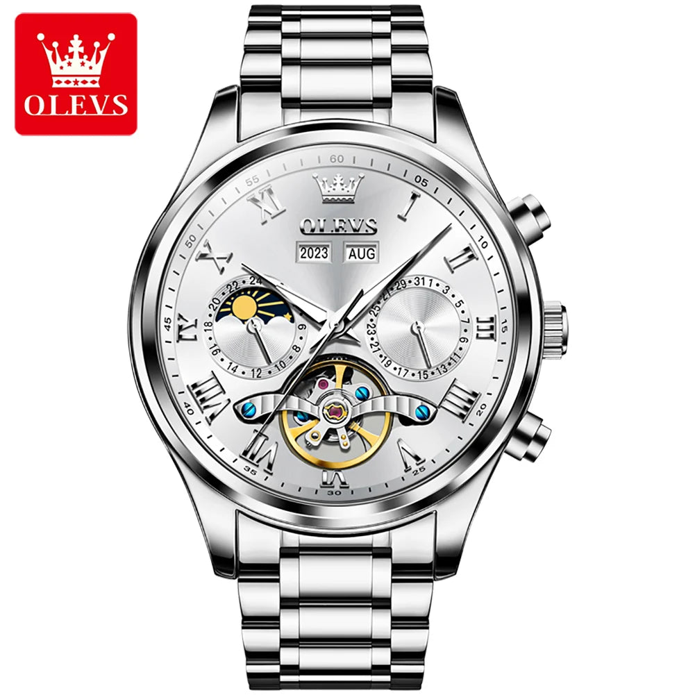 OLEVS 7005 Classic Men's Mechanical Watch – Original Stainless Steel Automatic Watch, Waterproof with Storage, Casual and Timeless Design