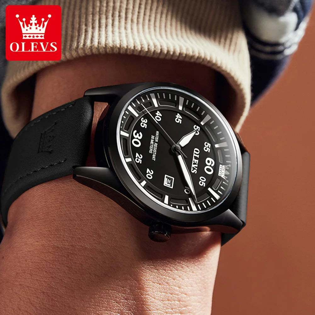 OLEVS 9962 Men's Luxury Watch - Ultra-Thin Leather Band, Business Casual Quartz Wristwatch