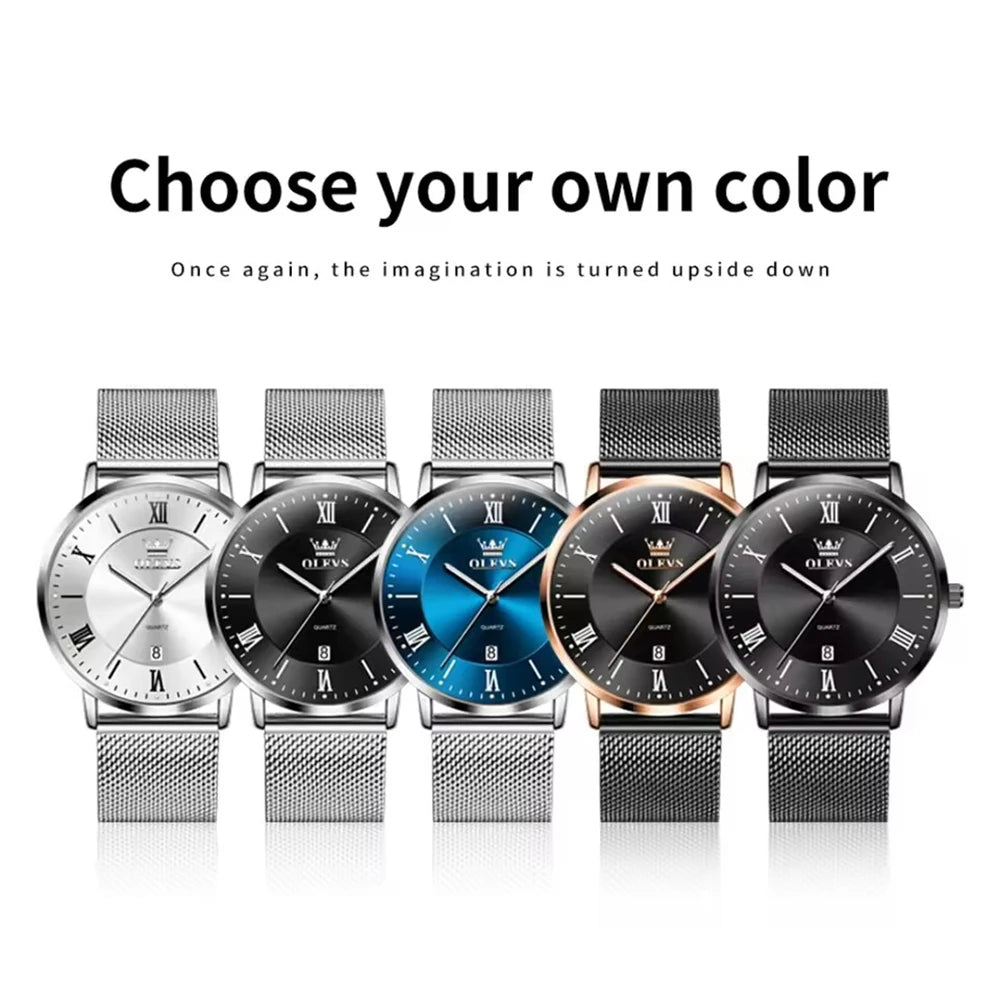 OLEVS 5623 Fashion Quartz Watch – Stainless Steel Band, Luminous Round Dial & Calendar Feature