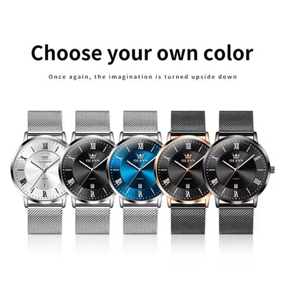 OLEVS 5623 Fashion Quartz Watch – Stainless Steel Band, Luminous Round Dial & Calendar Feature