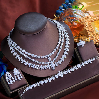4pcs Luxury Triple-Layered Flower Jewelry Set – Necklace, Earrings & Tassel | Big Middle East Bridal Wedding Jewelry for Women Édith-Marie