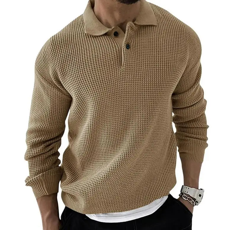 Men’s Solid Color Knitted Button Sweater – Casual Spring Pullover Rody