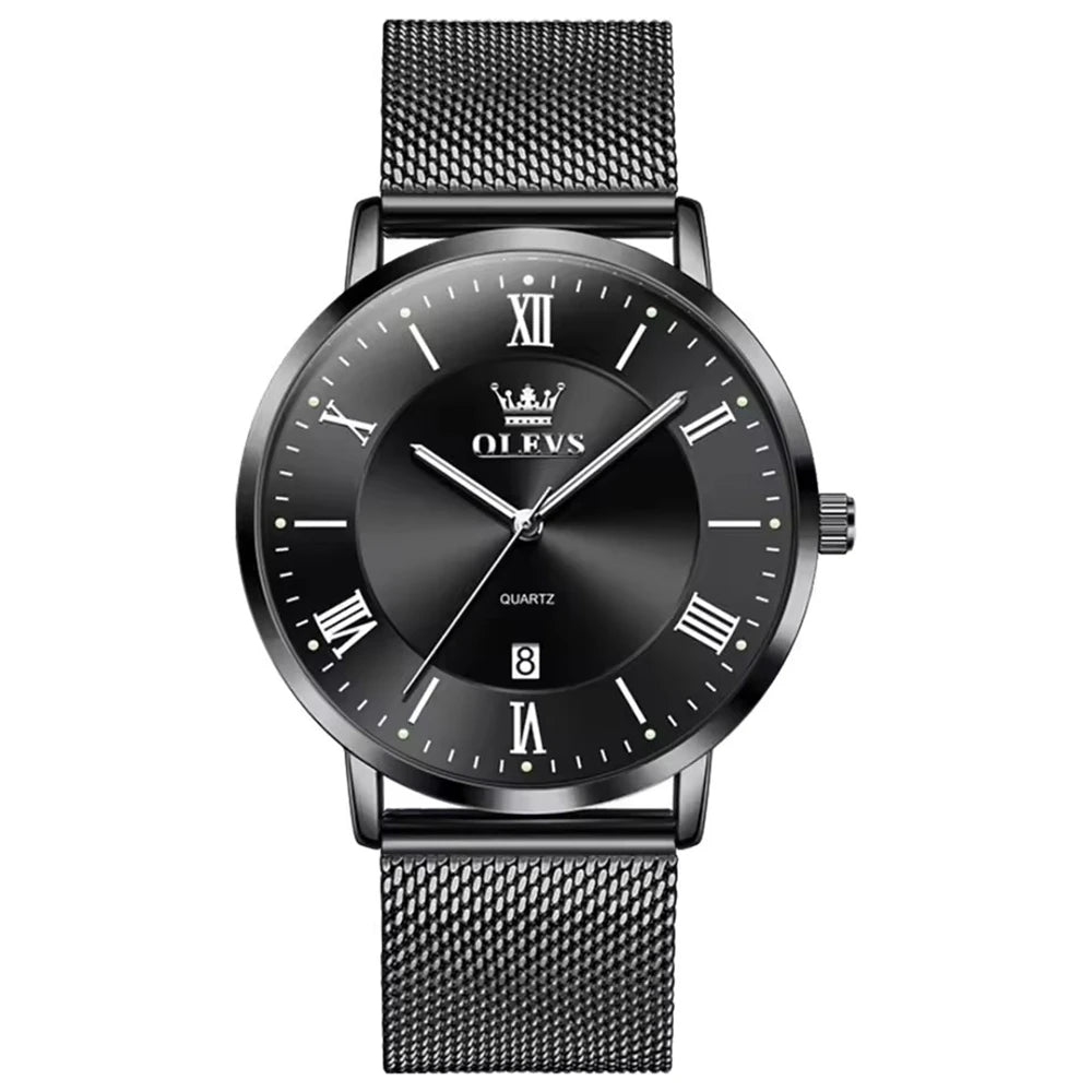 OLEVS 5623 Fashion Quartz Watch – Stainless Steel Band, Luminous Round Dial & Calendar Feature