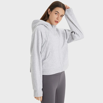 Women's Oversized Cropped Fleece Hoodie | Cozy Winter Warm Hooded Sweatshirt