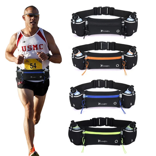 Sport Running Fanny Pack with Water Bottle Holder – Waterproof Nylon Waist Bag for Marathon, Hiking & Camping