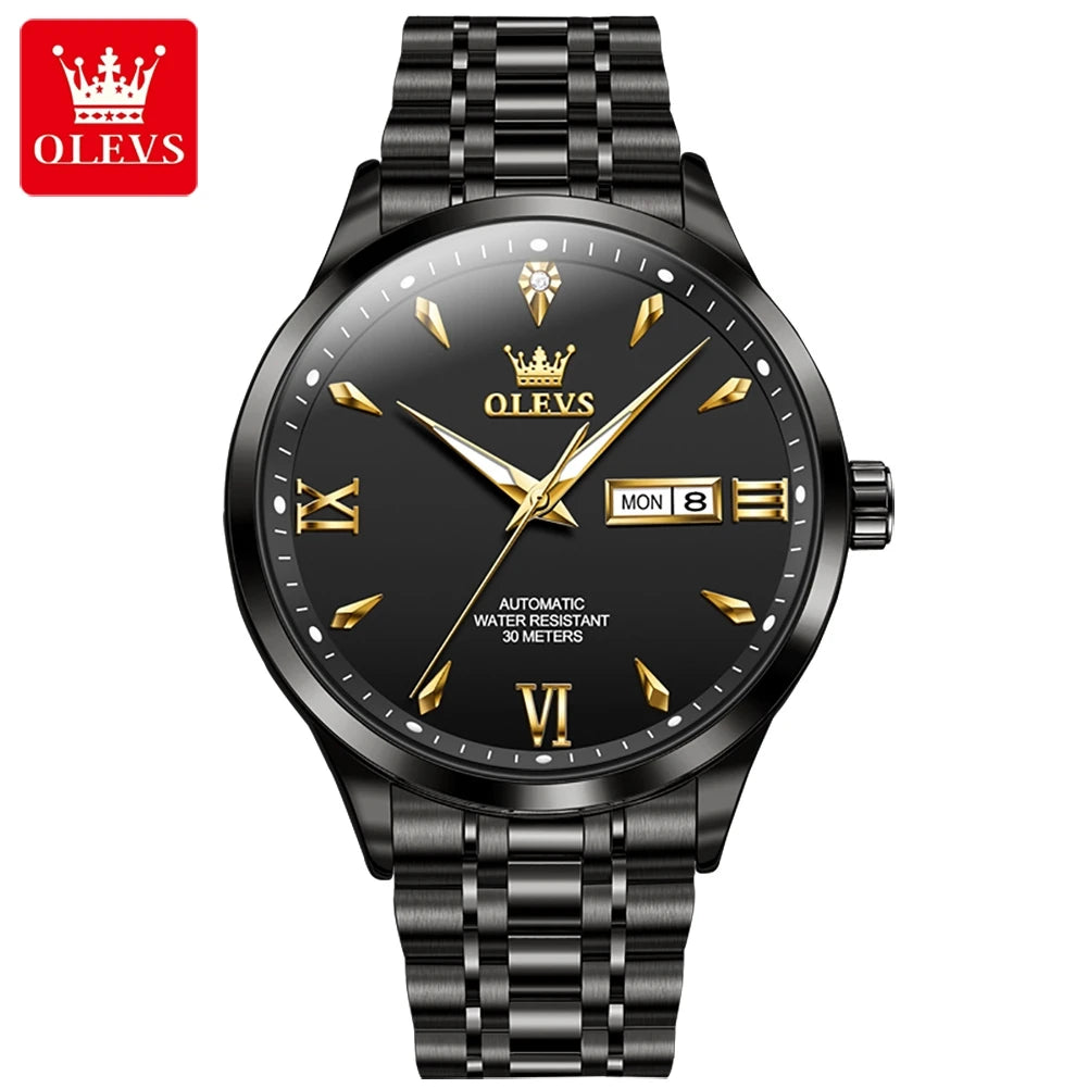 OLEVS 9956 Men's Automatic Watch - Stainless Steel, Waterproof, Mechanical, Double Calendar, Business Style