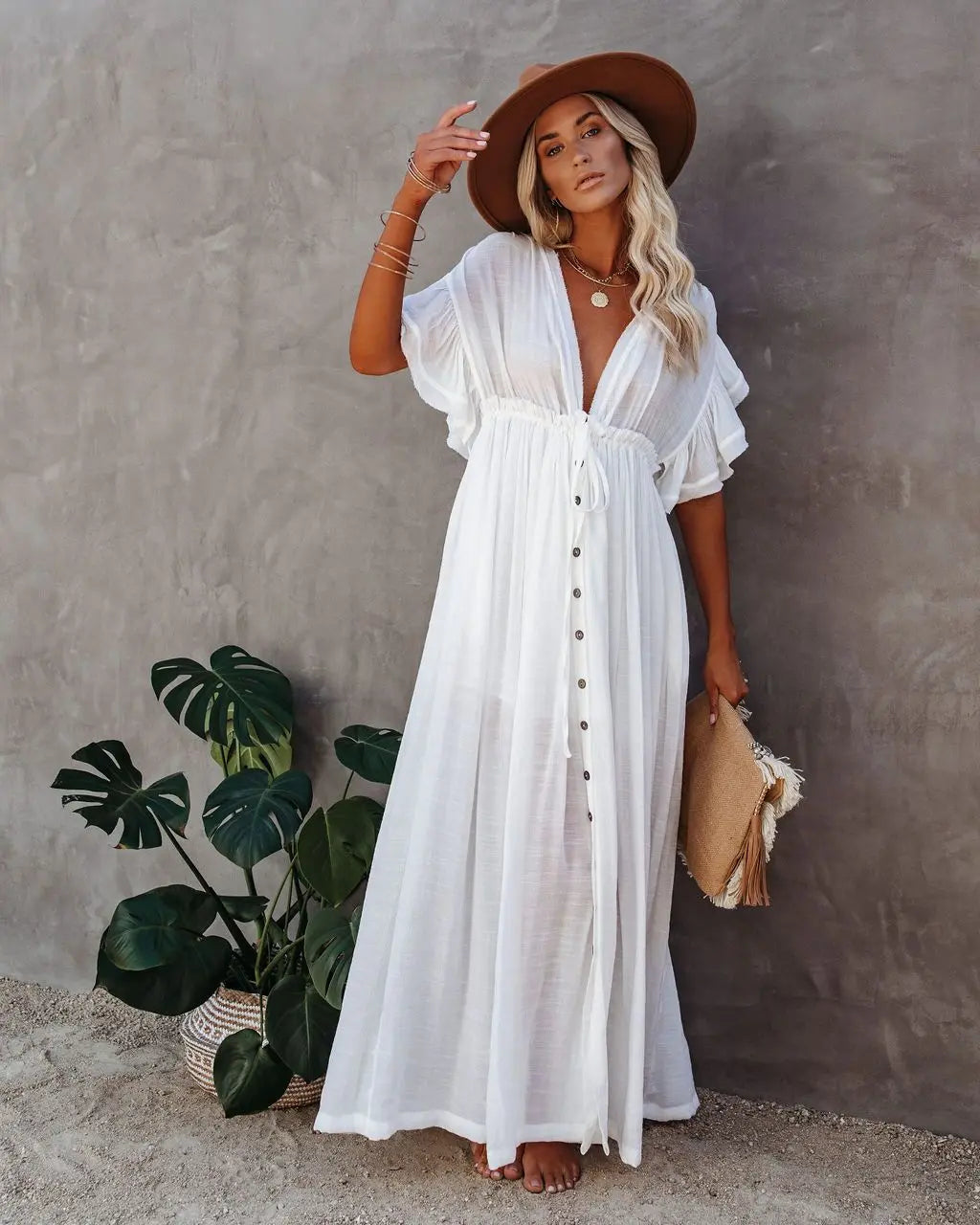 Women’s Lightweight Beach Smock Shirt with Rope Waist