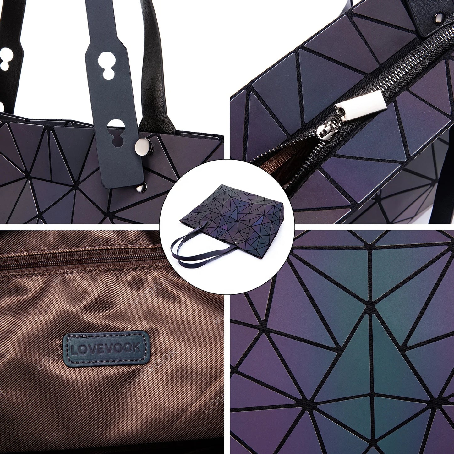 Shoulder Bags Wallet 3 Pieces Set Ladies Geometric Luminous Bag Jela