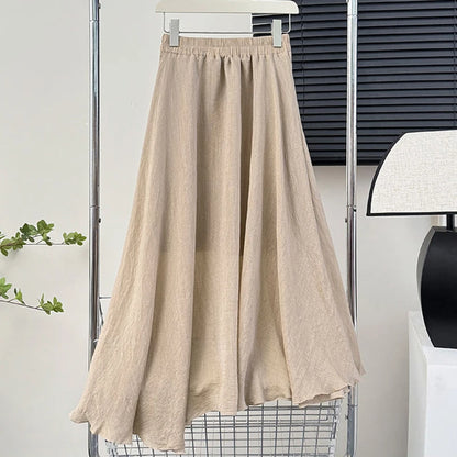Casual Pleated Long Skirt | Women's High-Waist Solid Color A-Line Korean Fashion Skirt Jamie
